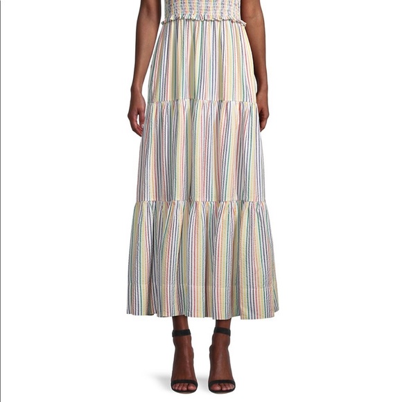 NWT Solid & Striped Rainbow Stripe Cotton Smocked Bodice Tiered Maxi Dress - Picture 3 of 6